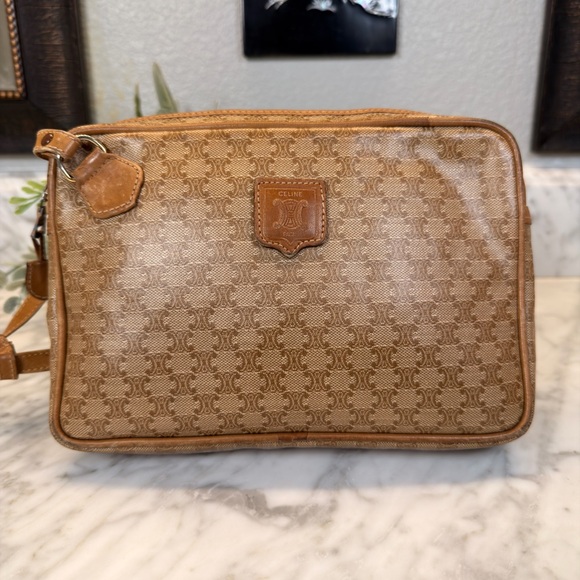 Celine Other - Celine Tan and Brown Monogram Clutch/Cosmetic Bag EUC